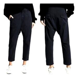 Nili Lotan 2 Slouchy Paris Pants $345 Drop Crotch Cotton Crop Washed Black/Blue
